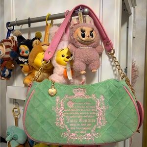 Juicy Couture Quilted Green and Pink Shoulder Bag